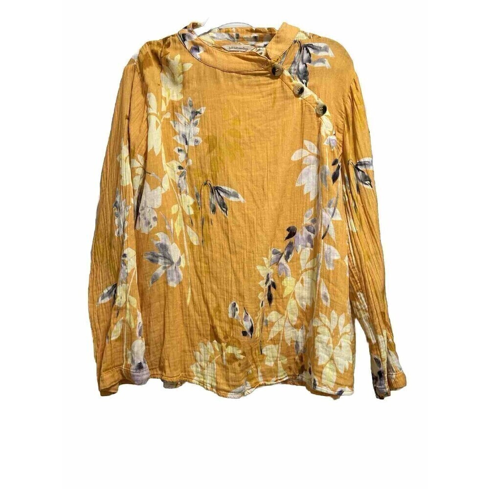 Soft Surroundings Gold Yellow  Floral Mandrin‎ Blouse XL